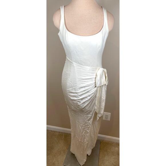 Cinq a Sept Marian Ruched Draped Silk Side Tie White Maxi Dress Size 8 - Picture 3 of 8